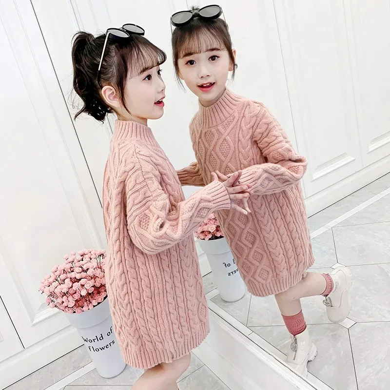 

Girls Knitted Sweater 2025 New Fashion Korean Style Long Sweaters For Girls Autumn Winter Wool Children Clothing