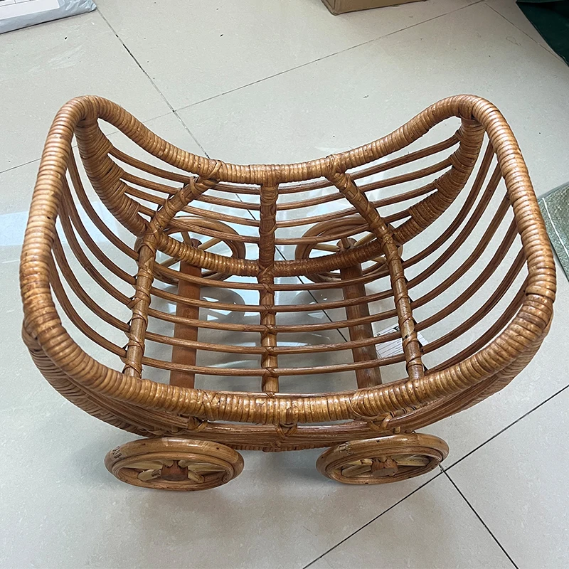 Vintage Baby Rattan Cart Newborn Photography Furniture Hand-woven Baby Stroller Photo Posing Chair Studio Photoshoot Accessories