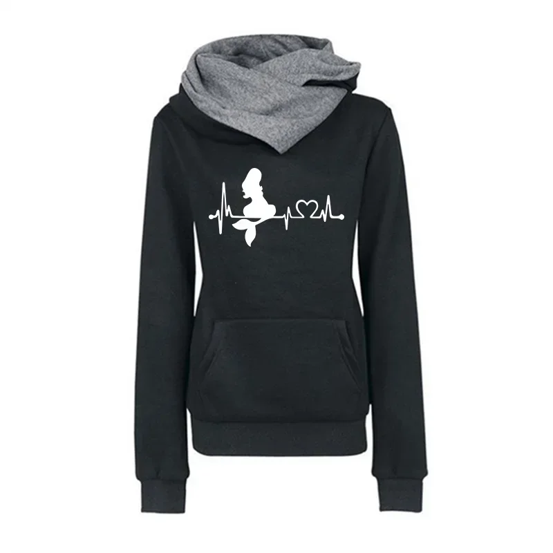 

Качество на открытом воздухе, осенне-зимние спортивные женские толстовки, модные универсальные толстовки с принтом, пуловеры с двойным воротником, повседневная одежда