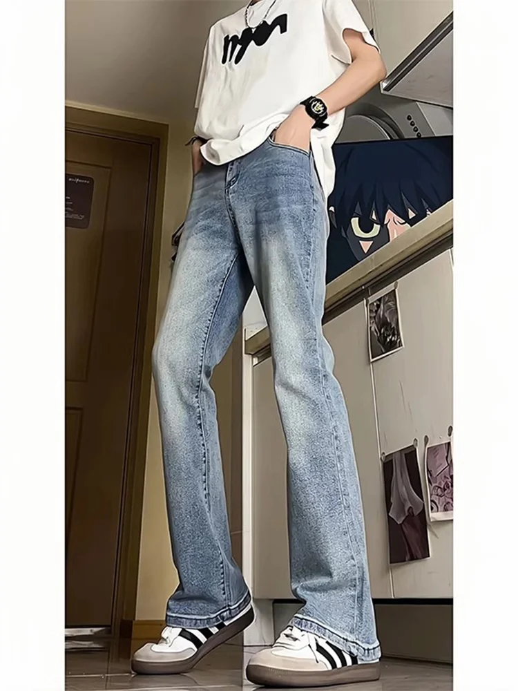 

Light Blue Men's Slim Fit Jeans High Street Vibe Elastic Straight Leggings Spring Autumn Wear Youth Trendy Long Pants