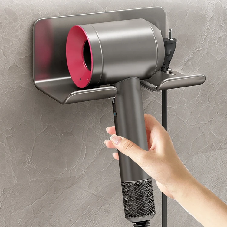 

White Gun Grey Bathroom Aluminum Hair Dryer Tool Storage Rack Wall Mounted Shelf Storage Rack