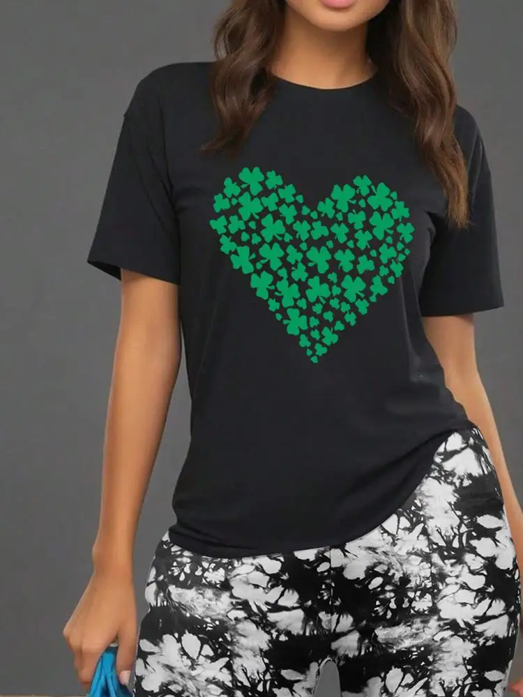

Clover Love Printing Women T Shirts Two Piece Set Simple Basic Floral Shorts Sets Breathable Summer Soft T-Shirt Shorts Female