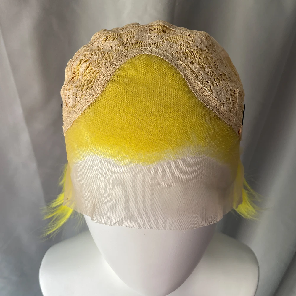 Желтые парики для косплея, кружевные передние короткие парики боб 13x4, синтетические парики спереди для мужчин и женщин, термостойкие, полуручные, натуральные