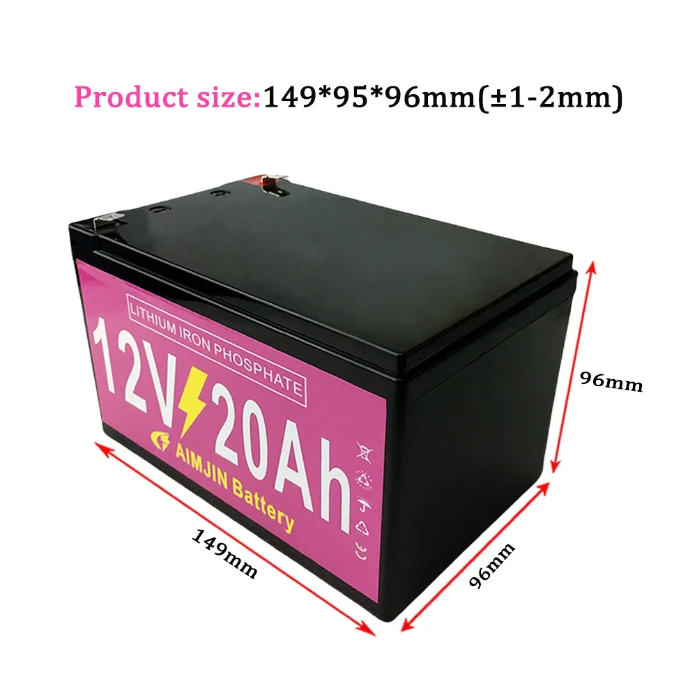 12V 20AH LiFePo4 Battery Pack 20000mAh Lithium Iron Phosphate Battery Built-in BMS 12.8V for Kid Scooter Boat Motor Light