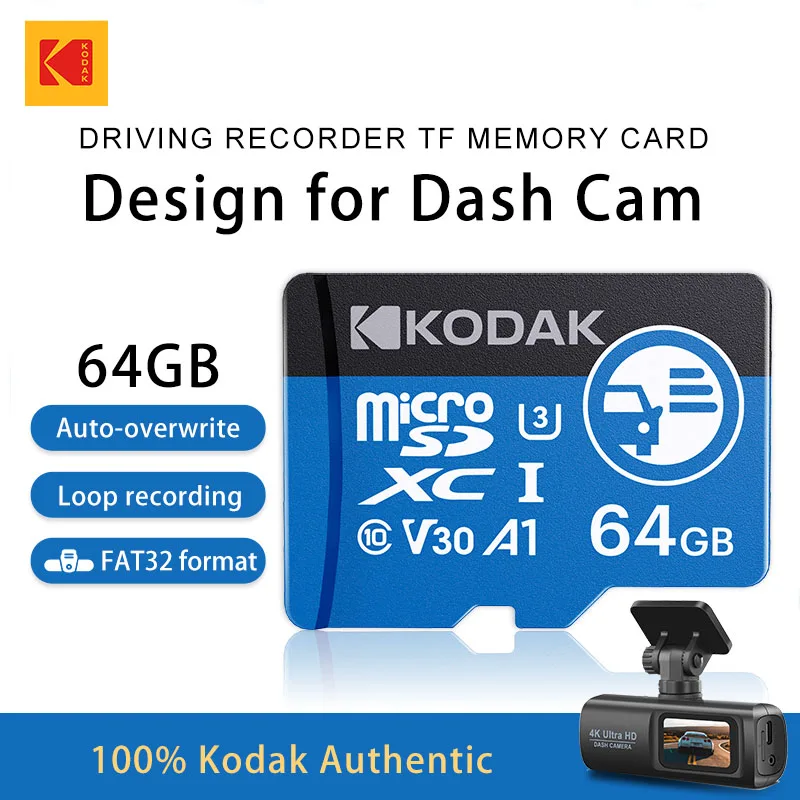 Kodak High Endurance Micro SD Card for Dash Cam FAT32 Memory Card 128/256GB 100MB/s Smooth 4K & Loop Recording Microsd Cards