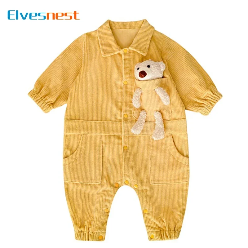 Cartoon Newborn Baby Clothes Boys Rompers Long Sleeve Solid Color Baby Girl Clothes Winter Warm Baby Clothing 1-3 Years