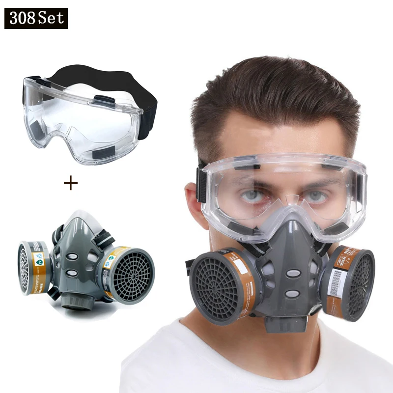 Full Face Gas Mask With Glasses Safety Spray Paint Chemical Pesticide Decoration Formaldehyde Anti-Dust With Filter Respirator