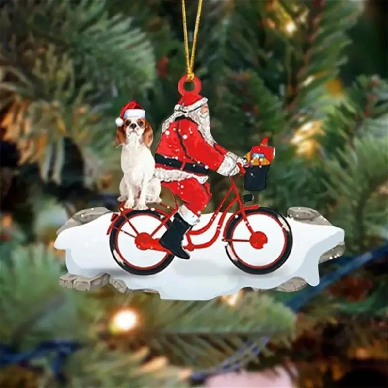 Xmas Tree Hanging Ornaments Cute Acrylic Santa Claus Dog Puppy Pendants Decoration For Home Christmas New Year Party Decor