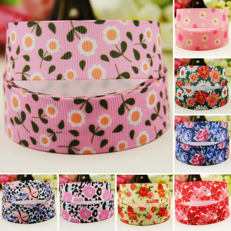 22mm 25mm 38mm 75mm flower cartoon printed Grosgrain Ribbon party decoration 10 Yards satin ribbons