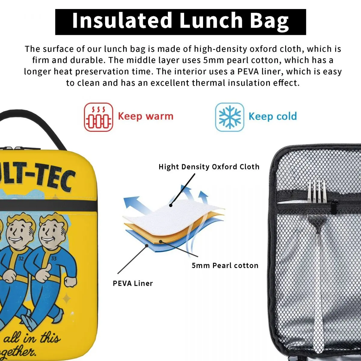 We Zitten Allemaal In Dit Samen Geïsoleerde Lunchzakken Thermische Zak Lunchcontainer Fallouts Draagbare Lunchbox Tote Bento Pouch Travel