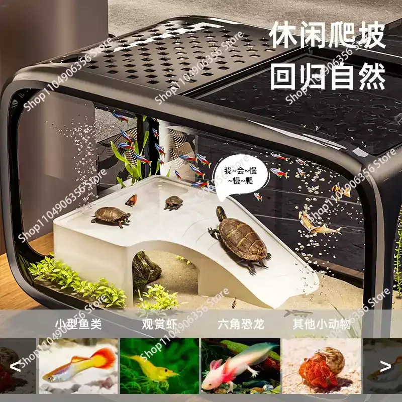 Home Desktop Aquarium, Ecosystem Landscaping Tank, All-in-one Filter & Oxygen Pump, Small Turtle Tank for Living Room