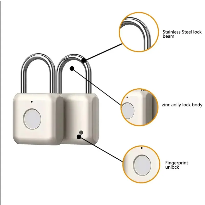 Portable Fingerprint Identification Padlock Smart Keyless Lock Rechargable Luggage Cabinet School Gym Locker