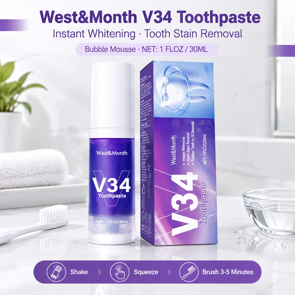 V34 Toothpaste Daily Oral Cleansing Paste Nicotinamide Infused Fresh Breath For Home Bathroom Morning Night Daily Teeth Care
