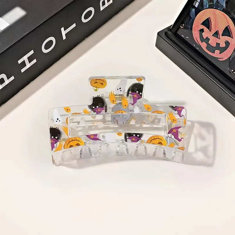 ハロウィンカボチャコウモリプリントヘアクリップ女性のためのエレガントなパーティーヘッドバンドクリップファッションヘアアクセサリー