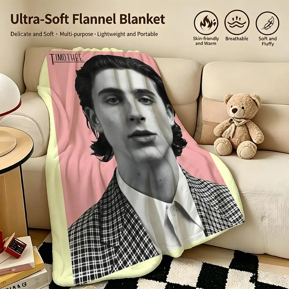 celebrity T-Timothee Chalamet-t Throw Warm Soft Flannel Blanket, Multi-use for Sofa Bed Camping Travel Nap
