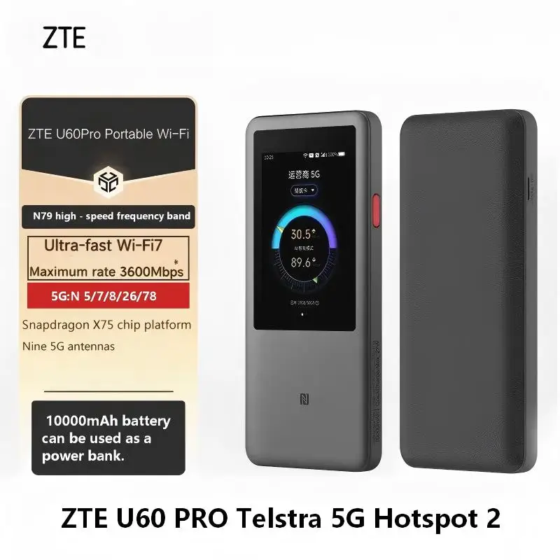 Telstra New ZTE U60 Pro 5G Mobile WiFi Router 5G-A Qualcomm SDX75 WiFi 7 BE3600 Pocket Hotspot 5G 4G LTE Sim Card MiFi Lock Band