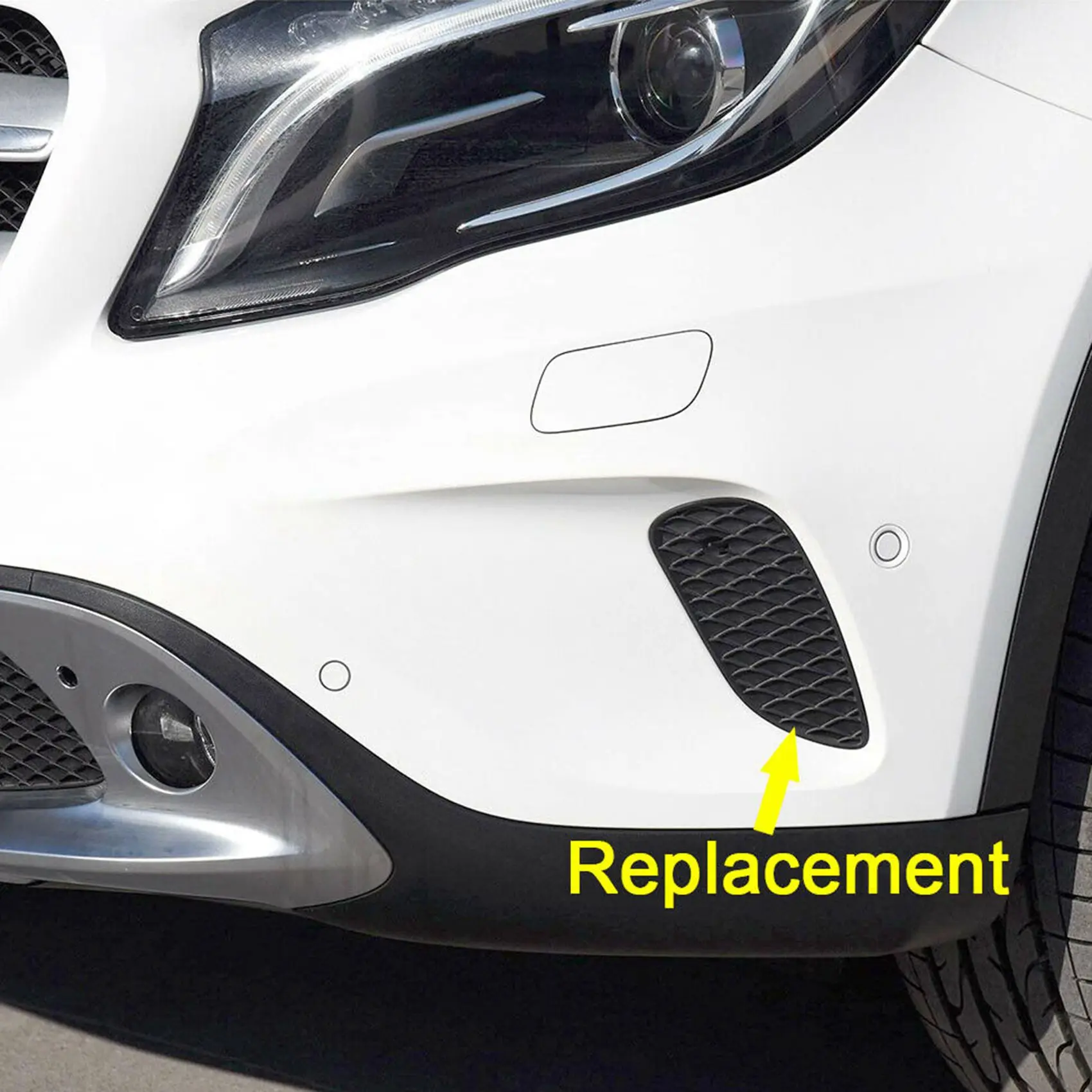 

1 пара накладок на внешнюю решетку переднего бампера 1568853322 , 1568853422 на 2015-2017 Mercedes-Benz W156 X156 GLA 200/220/250 — L48A