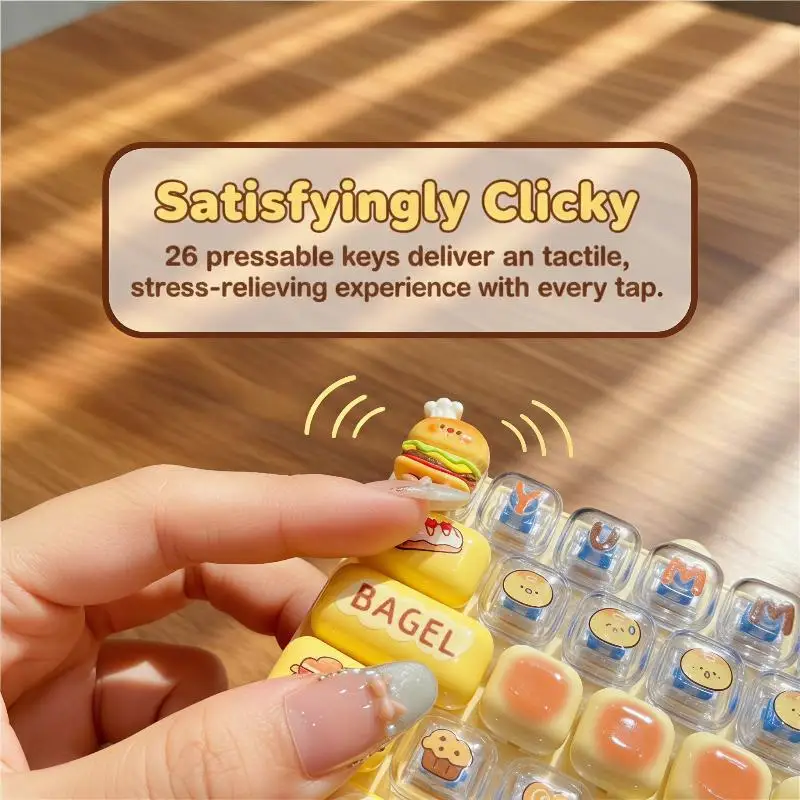 Mini Burger Bagel Decompression Fidget Toy 1Pcs 26 Key Click Button Keychain Cute Stress Reliever for Kids Birthday Gifts view 4