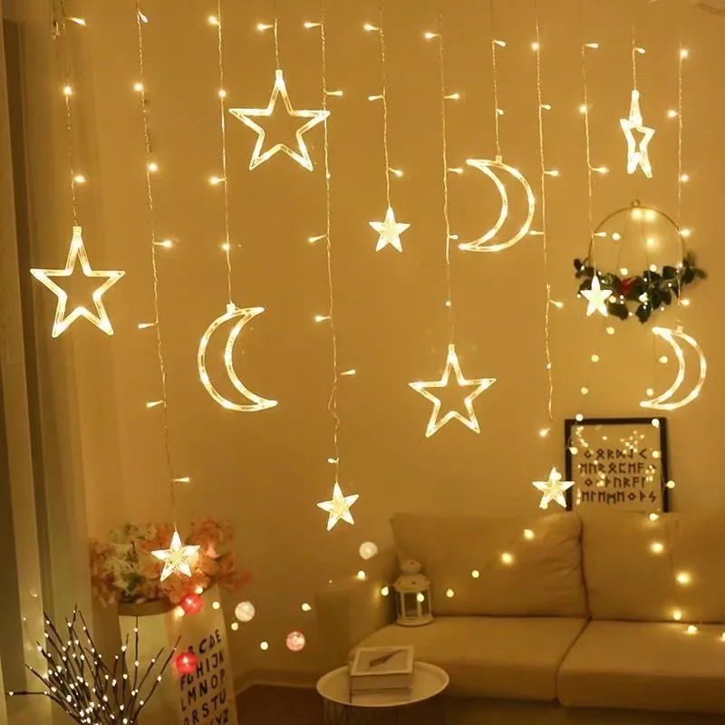 Star and Moon String LED Lights Curtain String Light Fairy String Lights for Valentine Wedding Birthday Christmas Party Supplies