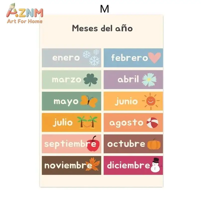 Boho Wall Art Number Alphabet Learning Poster Spanish Educational Posters And Prints Kids Toddler Playroom Decor Canvas Painting