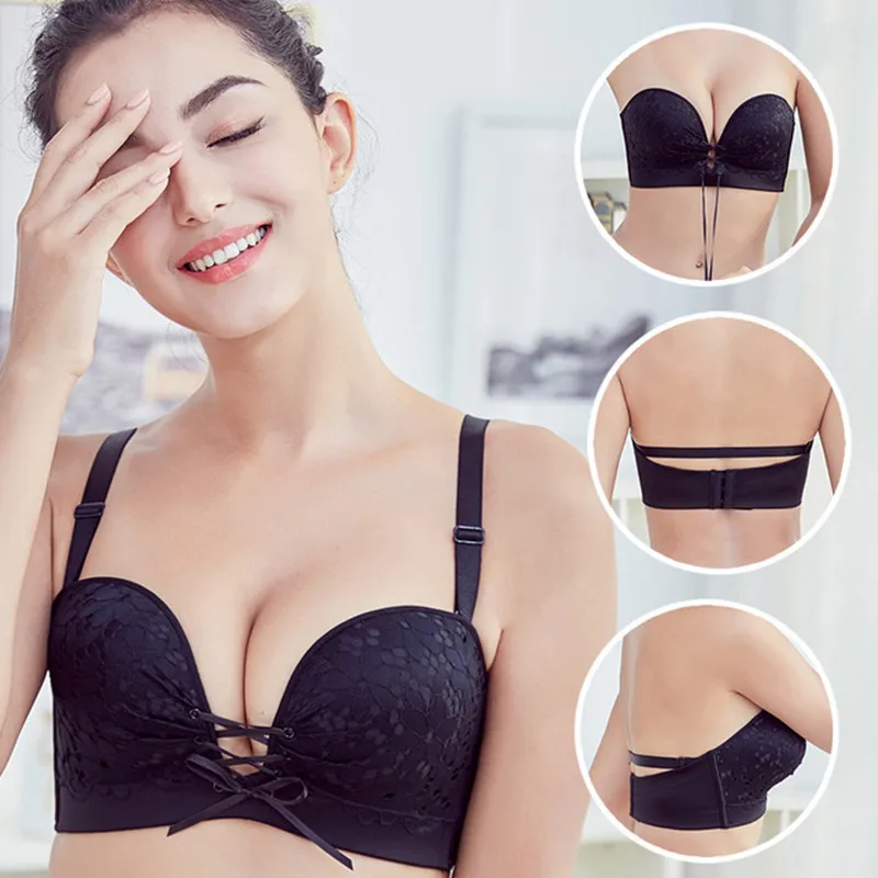 Sexy Invisible Push Up Brassiere Rabbinic Constellation Flower Strapless Bra Women's Underwear Adjustable Straps Gather Bralette