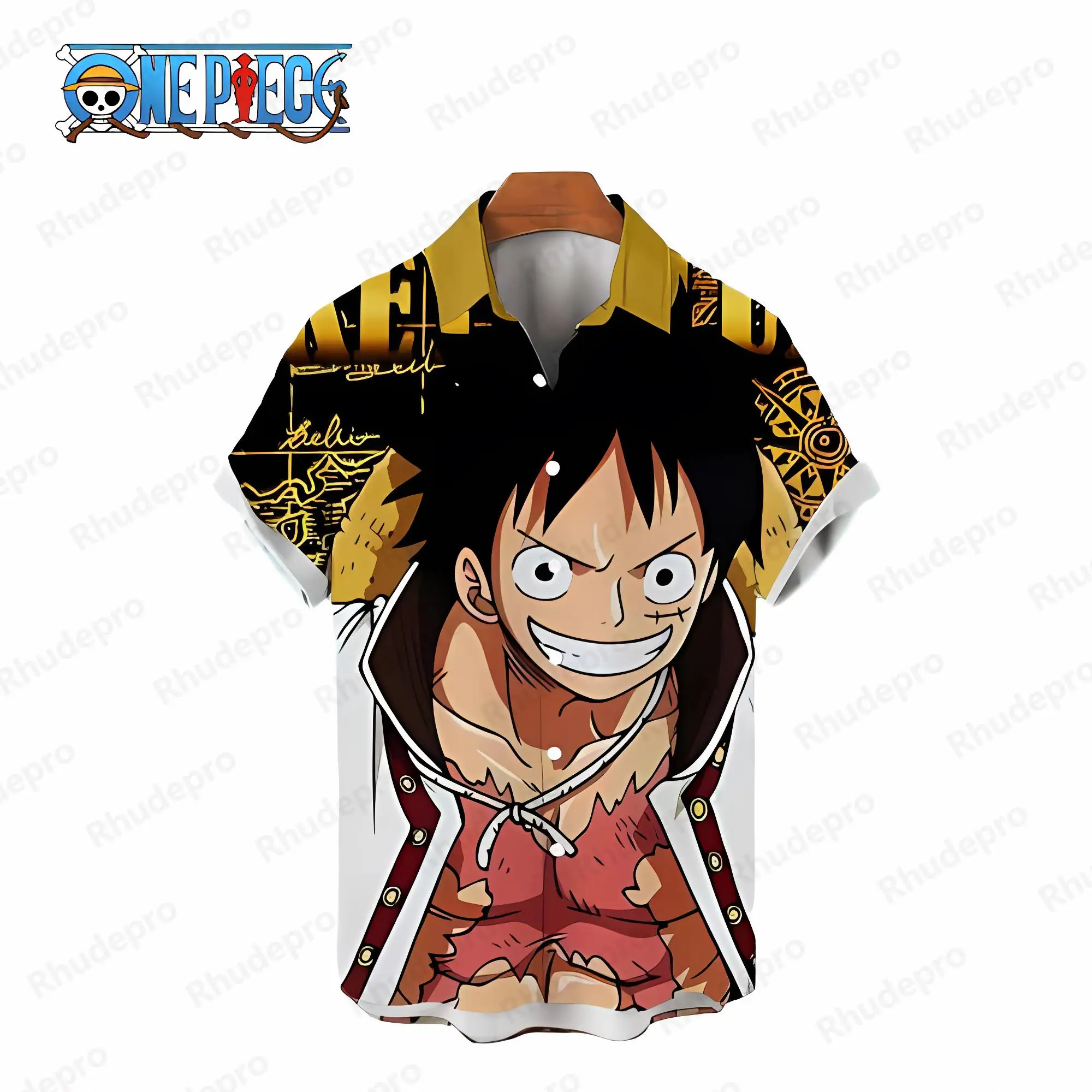 2024 Monkey D Luffy Blouse Summer Men\'s Shirts Tops Oversized One Piece Blouses Beach Social Shirt Anime Elegant Short Sleeve