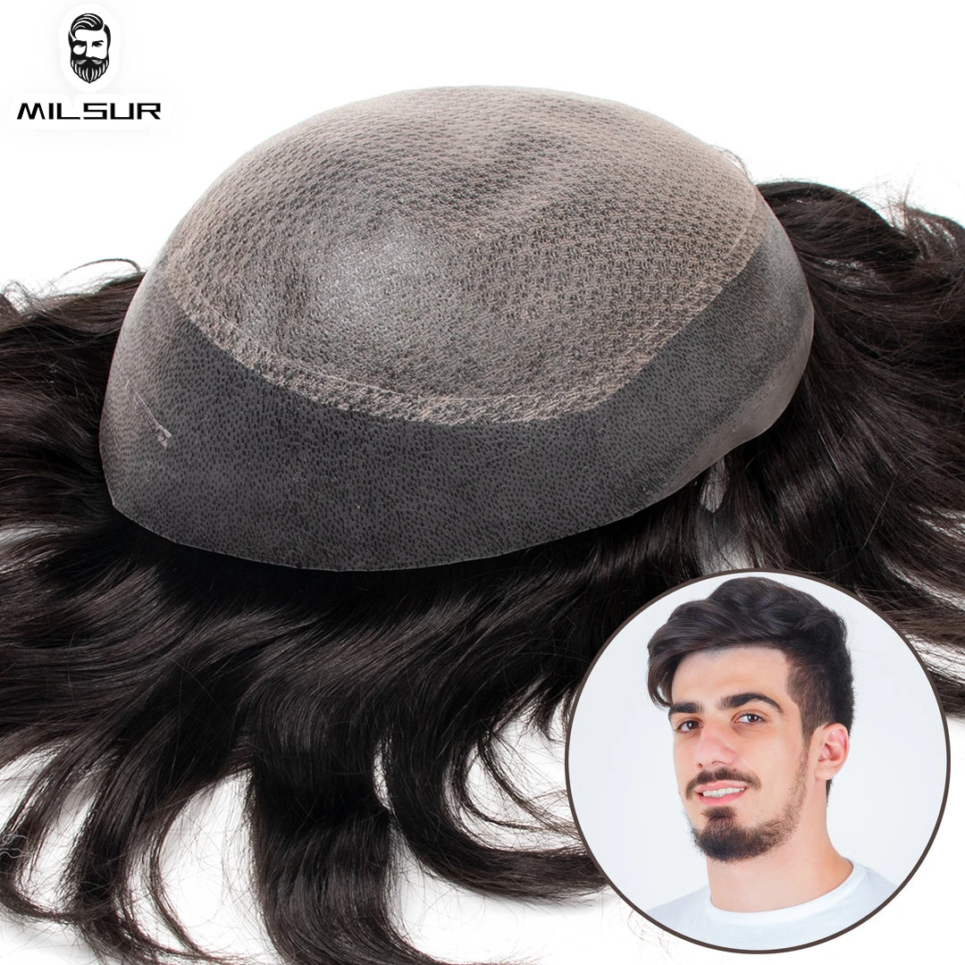 Perruque de cheveux humains pour hommes, dentelle de diamant, toupet pour hommes, avant naturel, base de dentelle et de peau, perruques de prothèse de cheveux masculins