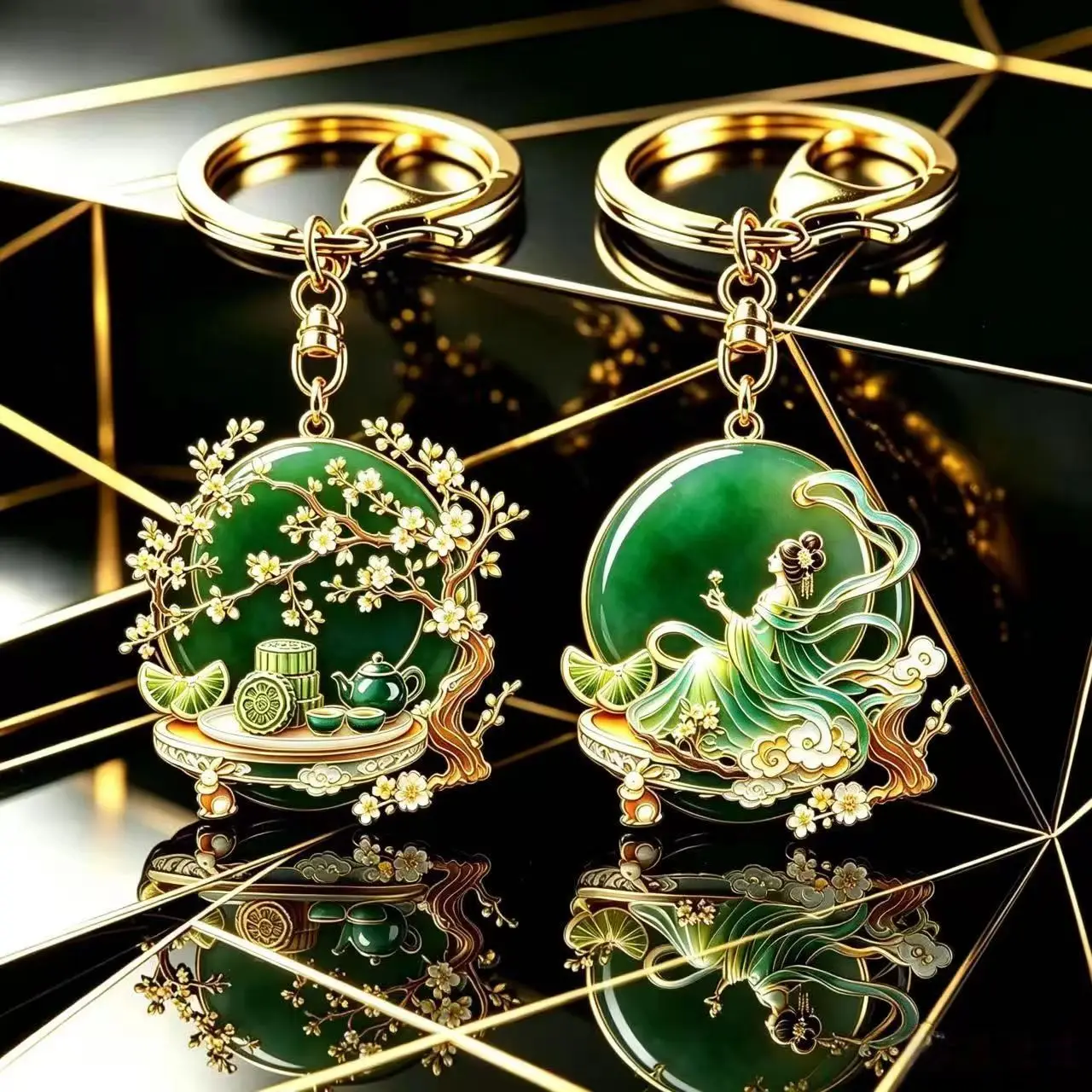 Vintage Chinese Style Chang'e Jade Rabbit Keychain Pendant Mid‑Autumn Festival Creative Souvenir Gift Bag Hanging Ornament