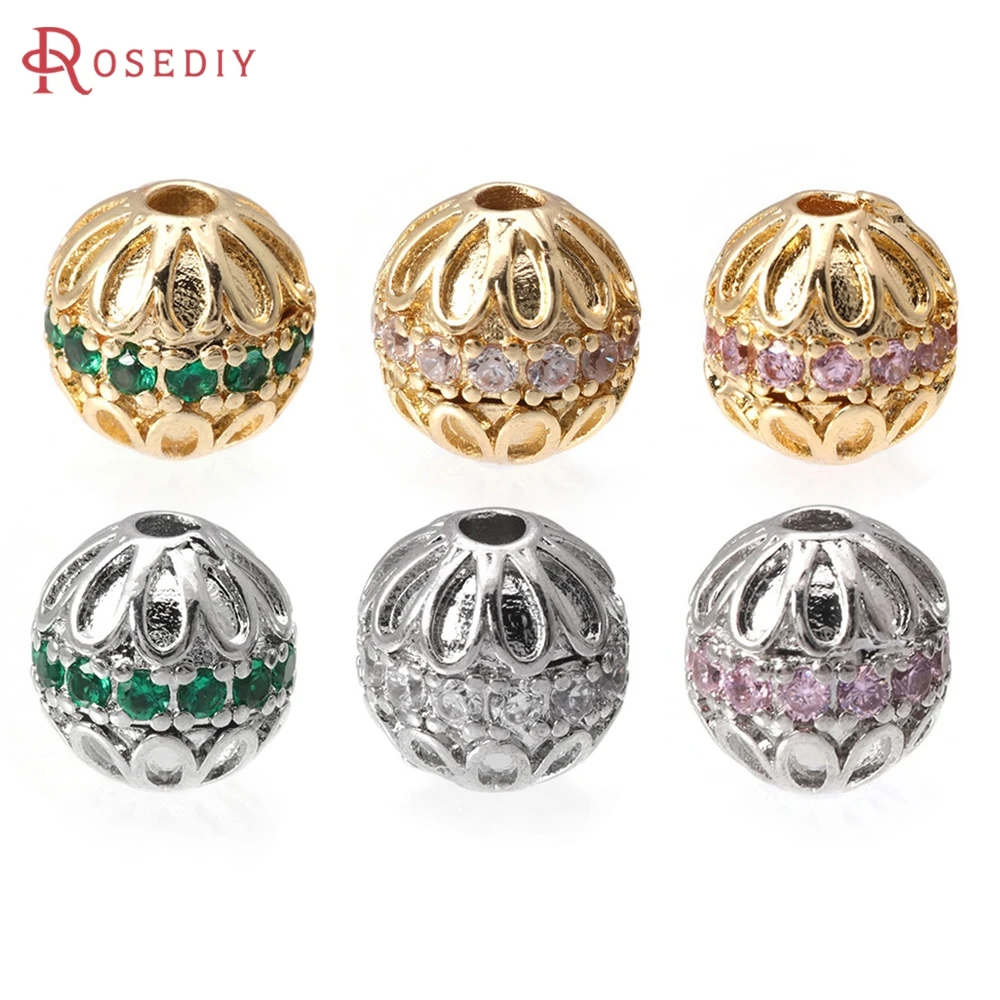 

6PCS 18K Gold Color Brass Zircon Round Spacer Beads High Quality Necklace Bracelets Earrings Jewelry Making Diy Accessories
