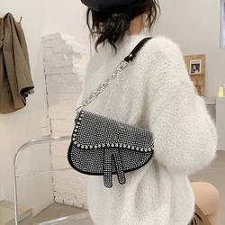 Sliver dla kobiet moda mała torba siodło jasny diament luksusowy projektant Crossbody torba na ramię damska modna torebka