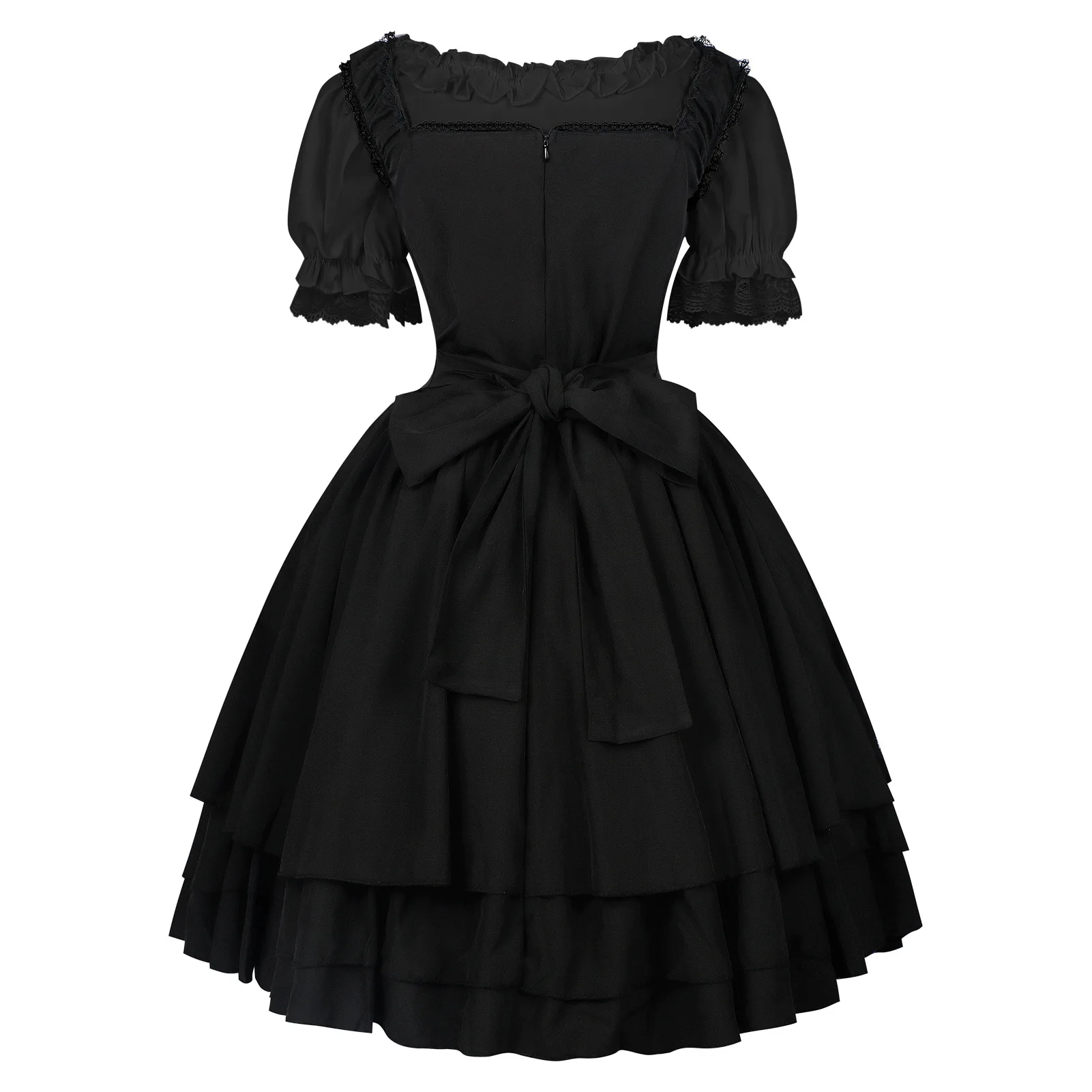 طقم تنورة منتفخة مطوية داكنة اللون بأسلوب العصور الوسطى والستيم بانك الفيكتوري، زي نسائي تقليدي لأداء المسرح