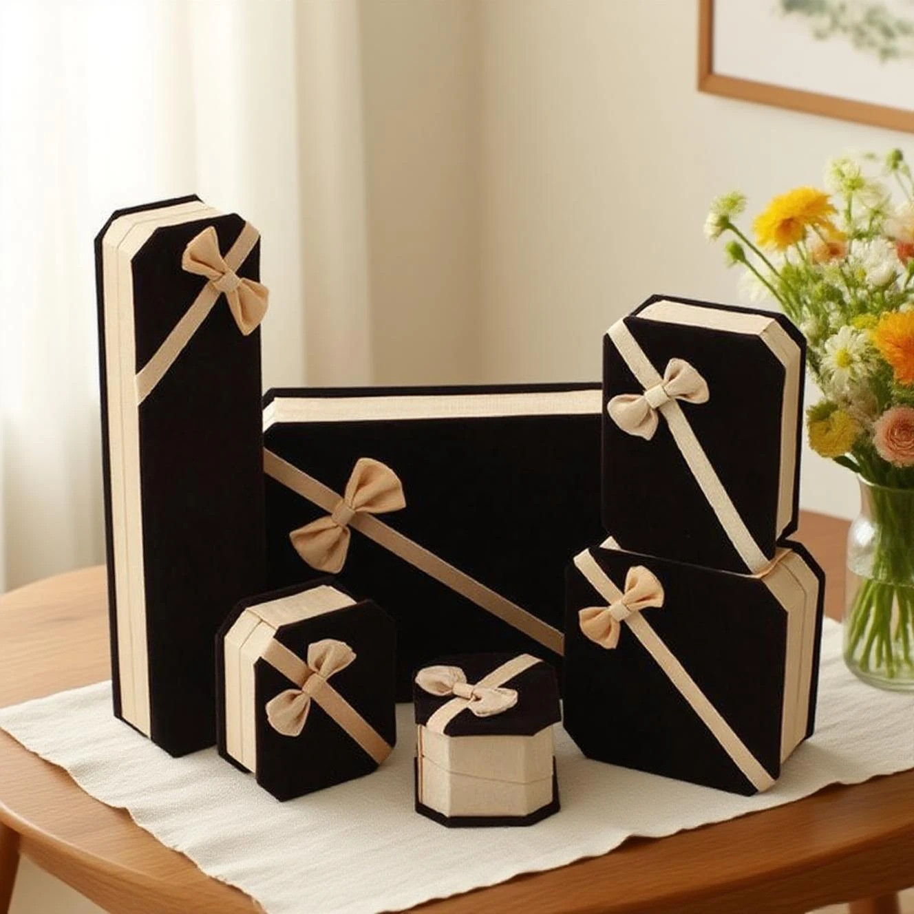 Velvet Display Jewelry Gift Box Jewelry Packing Case For Rings Bracelets Necklaces Sets Exquisite Bow Octagon Jewelry Box