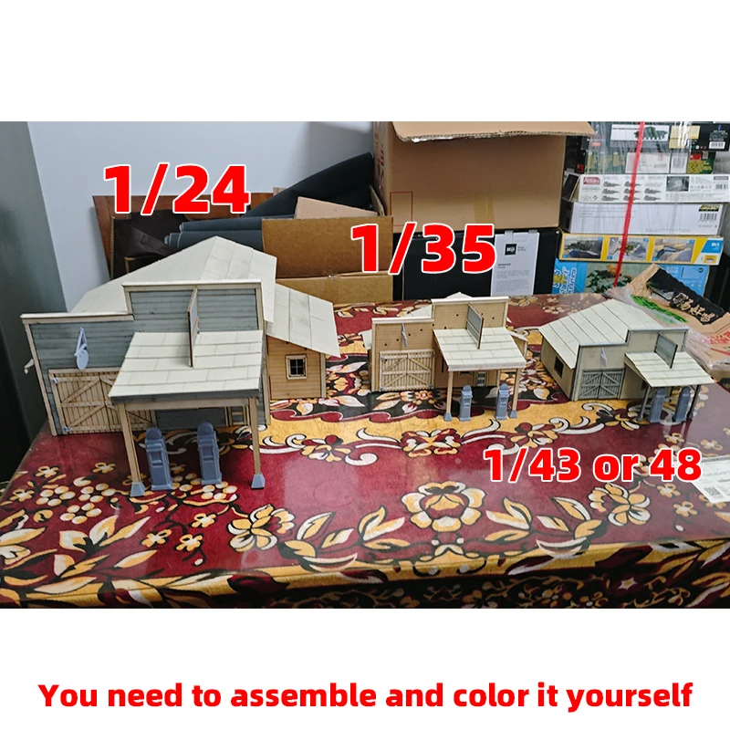 1/24/35/43/48 Maßstab Modellbausatz Miniatur-Diorama Architektonisches Gebäude Haus Unbemalt Amerikanische Vintage-Landtankstelle DIY – Detail 5