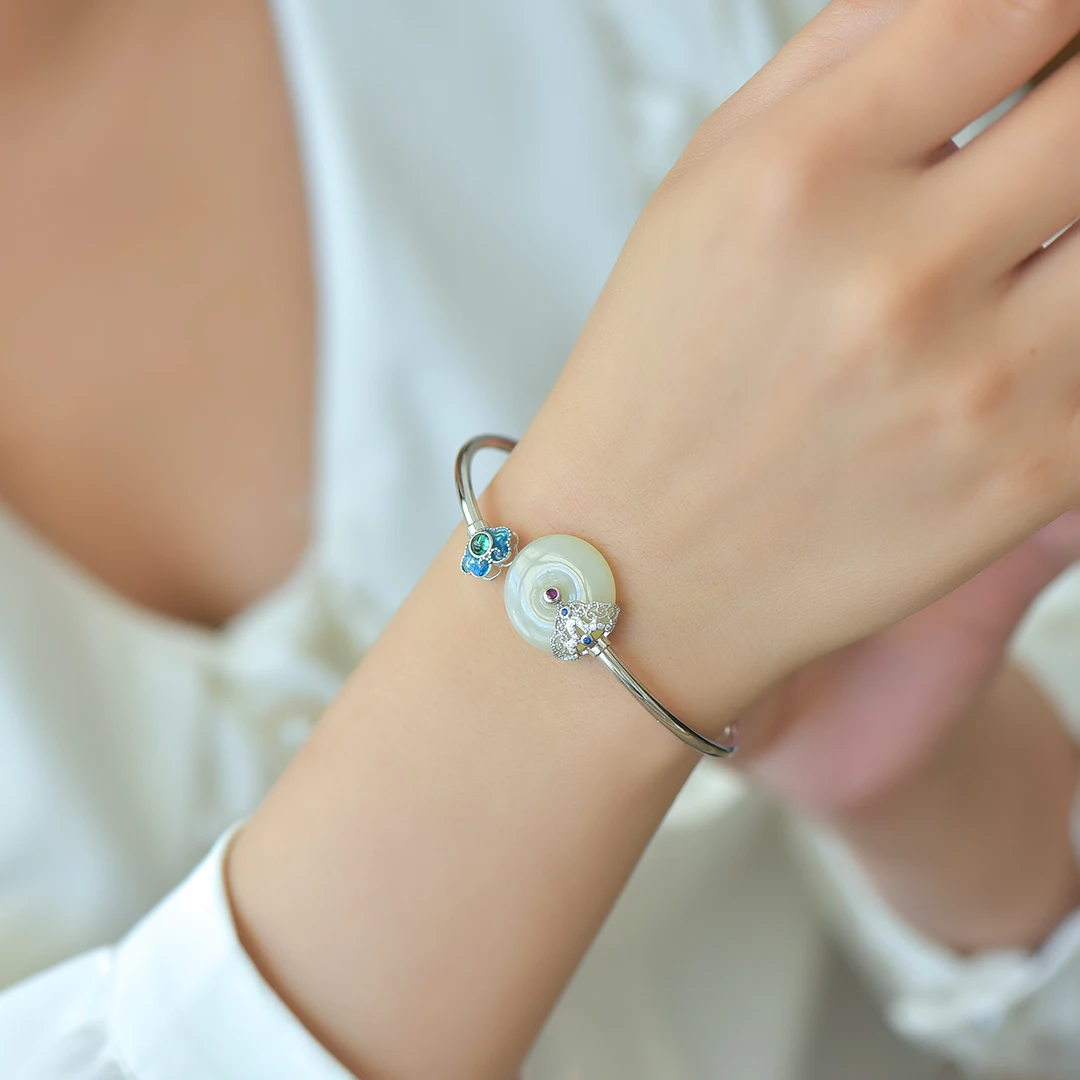 Fashion S925 Silver and tin jade safety buckle enamel bracelet