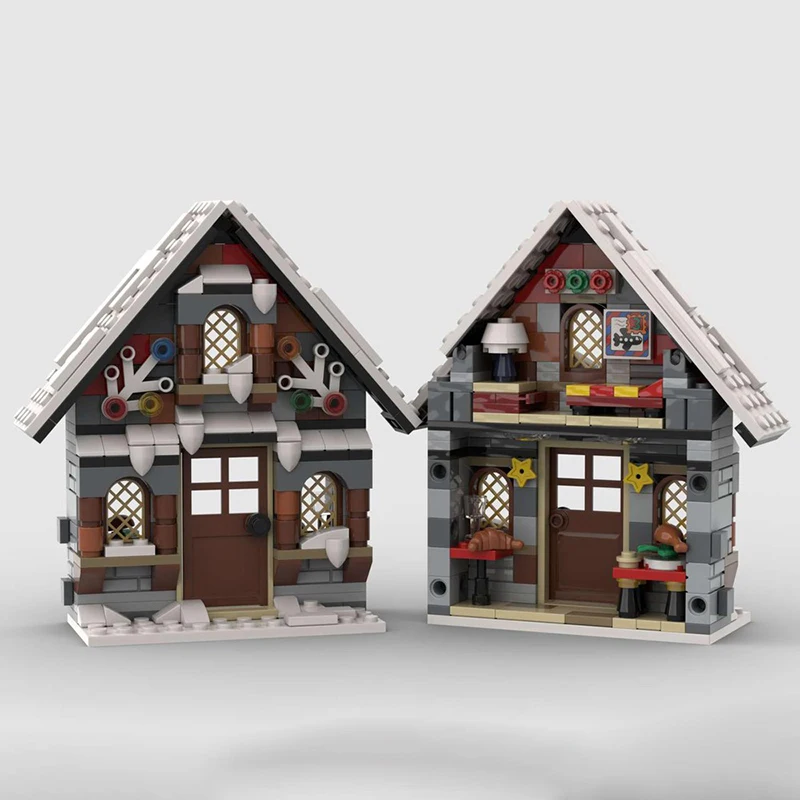 MOC building blocks three winter houses gingerbread houses children\'s educational assembly toys Christmas gifts