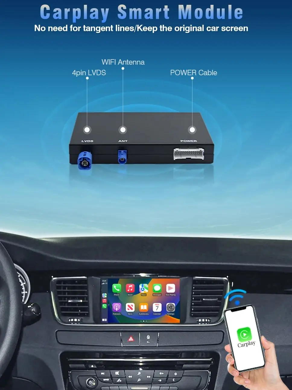 AUTOTOP Draadloze Carplay Android Auto adapter voor SMEG Citroen C3 C4 C5 DS3 DS4 DS5 DS6 Peugeot 208 308 508 3008 Achteruitrijcamera - afbeelding 2