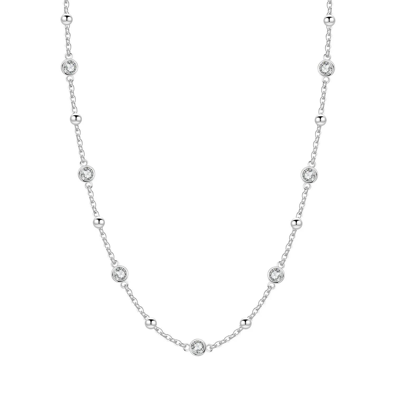Original 925 Sterling Silver Women Jewelry Exquisite Necklace Colored Zirconia Dainty Beaded Station Necklace Friend Party Gift