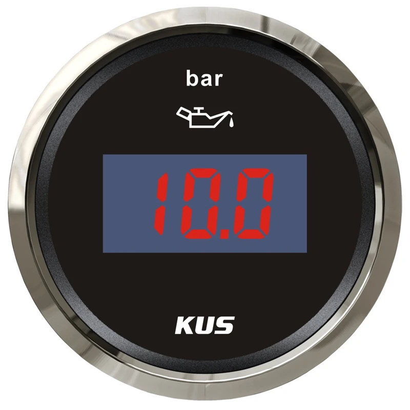 KUS Digital Oil Pressure Gauges Modification 0-10Bar 52mm Lcd Oil Pressure Meters 12/24v 10-180ohm for Car Boat Truck Motorcycle