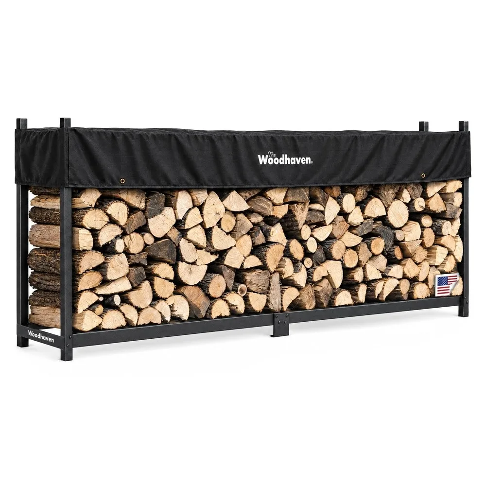 10 ft Raised Firewood Rack Black w/Cover 1/2 Cord Made in USA