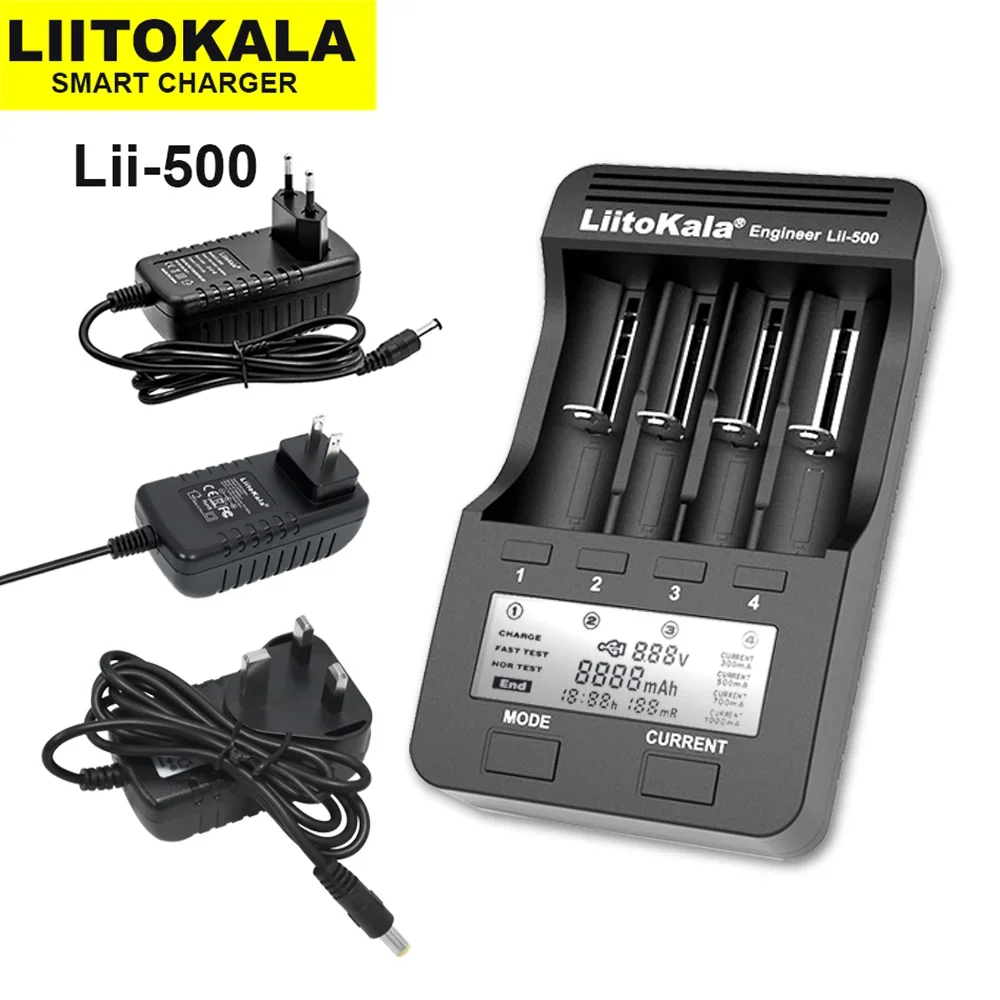 Liitokala Lii-500 Lii-402 para 3.7V Lítio 18650 26650 21700 17355 18350 14500 1.2V Ni-mh AA AAA Carregador de bateria multifuncional