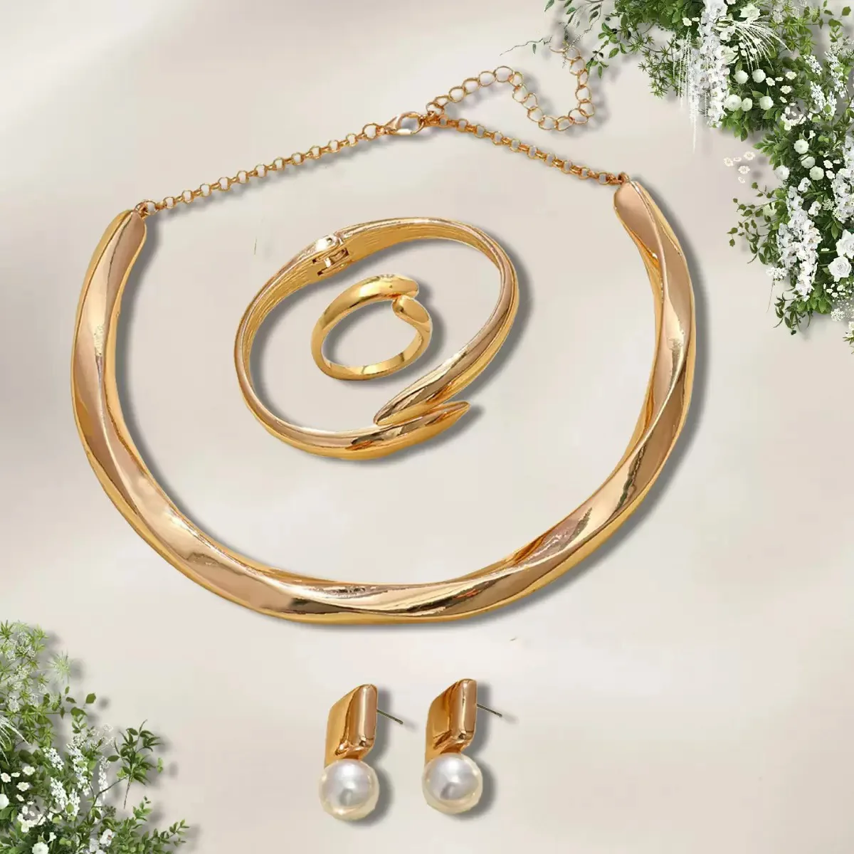 Fashion Geometry Choker Necklace Jewelry Sets Women Open Bangle Chunky Chain Party Jewellery Steampunk New