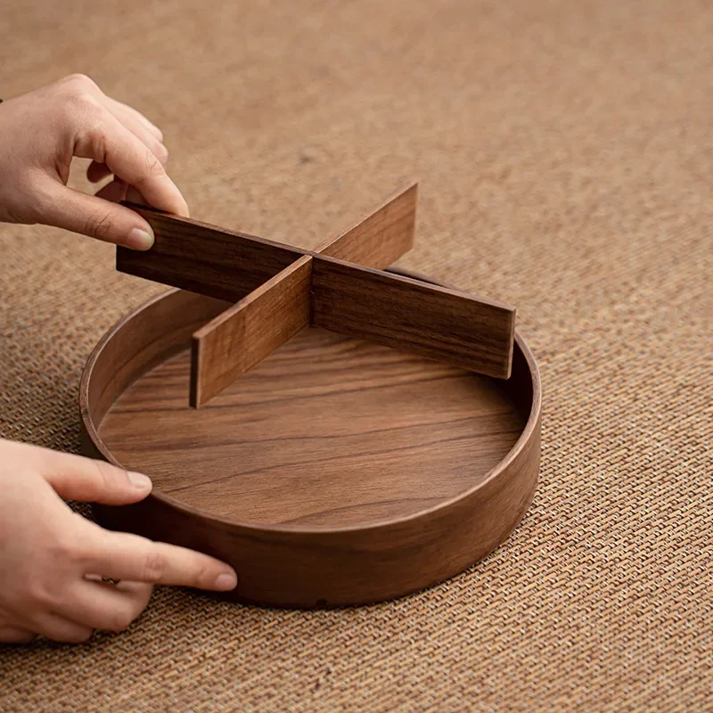 Natural Walnut Wood Fruit Bowl Multi Tier Storage Tray Solid Wood Snack Plate for Living Room Home Decor Organizer Box