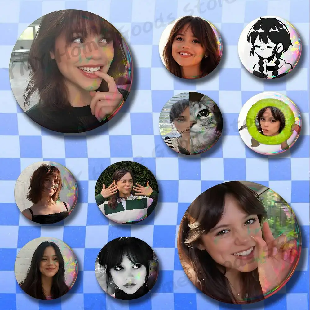 Actress J-Jenna O-Ortega Brooches for Bag Decor Jewelry Accessories Gift 25/32/44/58/75mm Round Cartoon Badges
