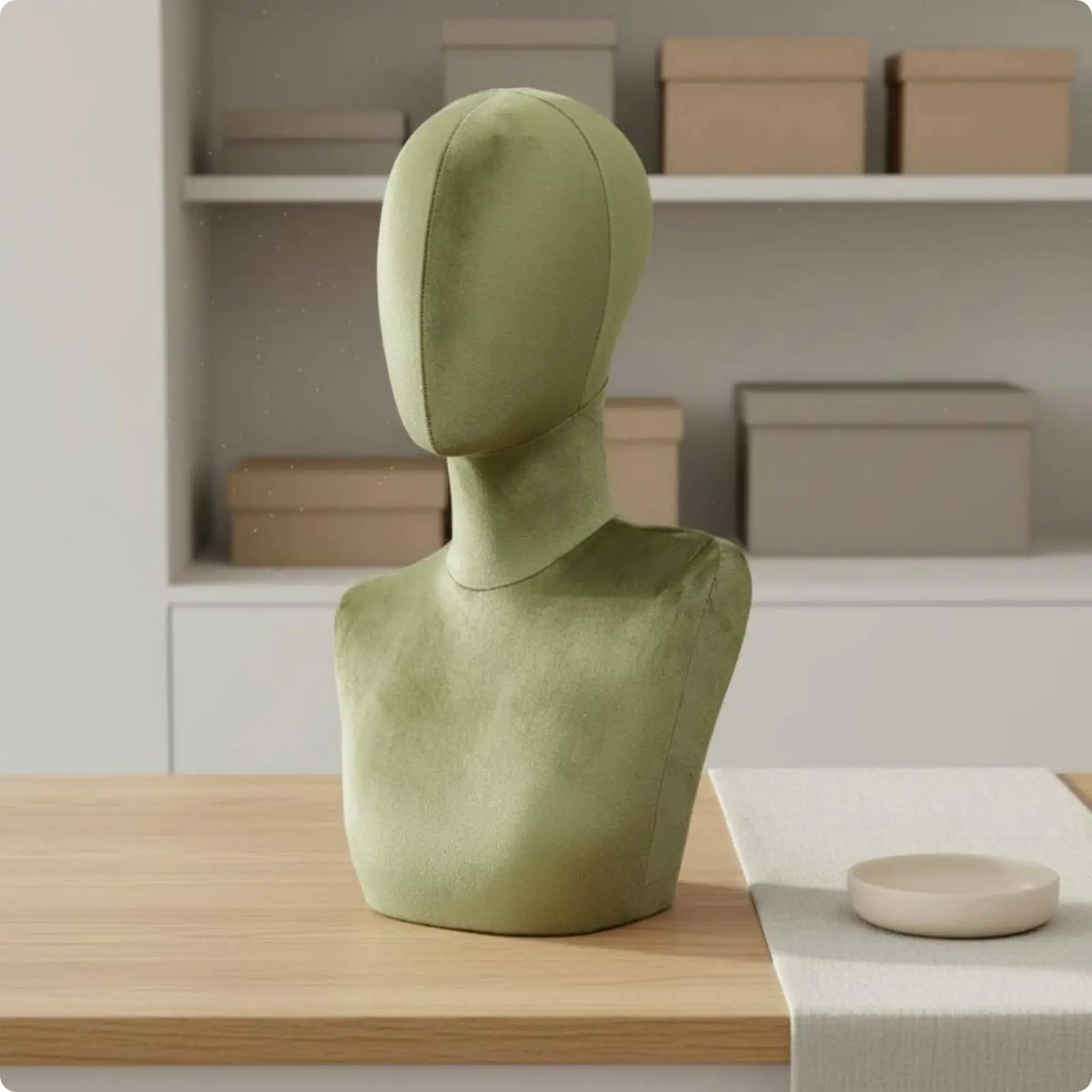 Velvet Fabric Mannequin Head Display Stand Bust for Organized Wig Hat Scarf Retail Photography