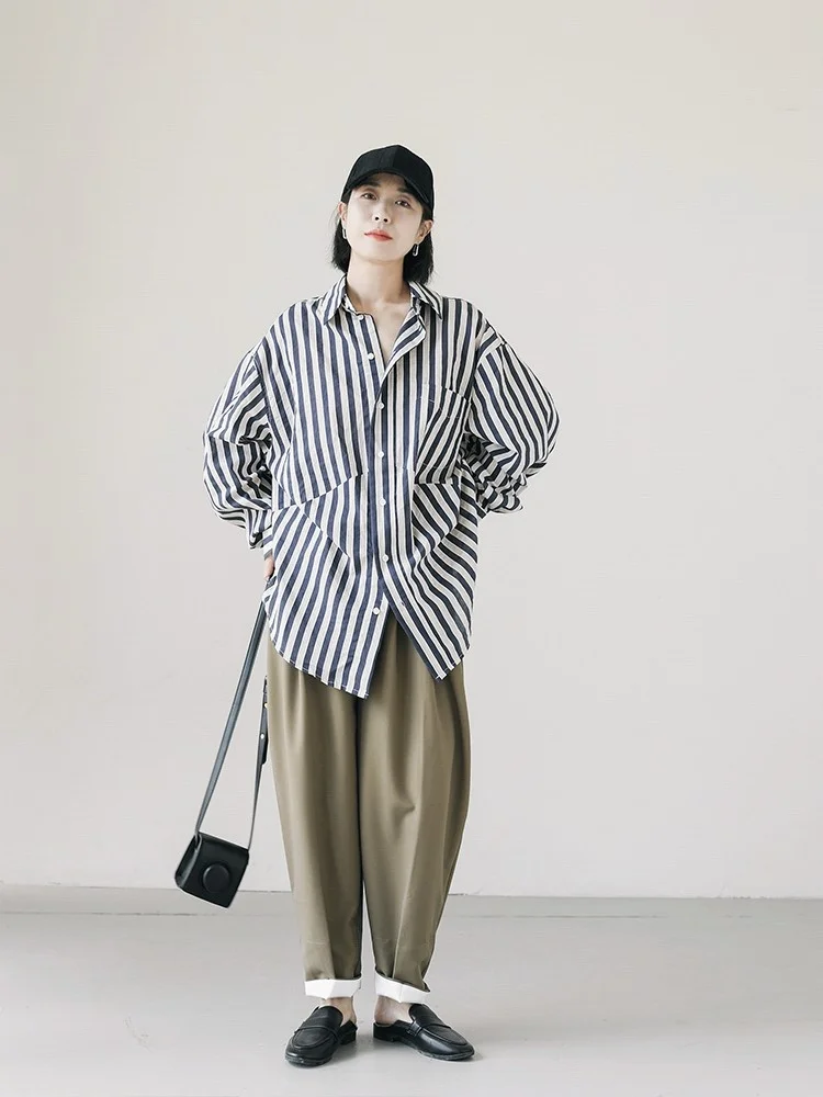 

Свободные повседневные брюки с эффектом похудения, дышащие летние длинные брюки в стиле Харадзюку, с высокой талией, с деталями на карманах, из смесового полиэстера