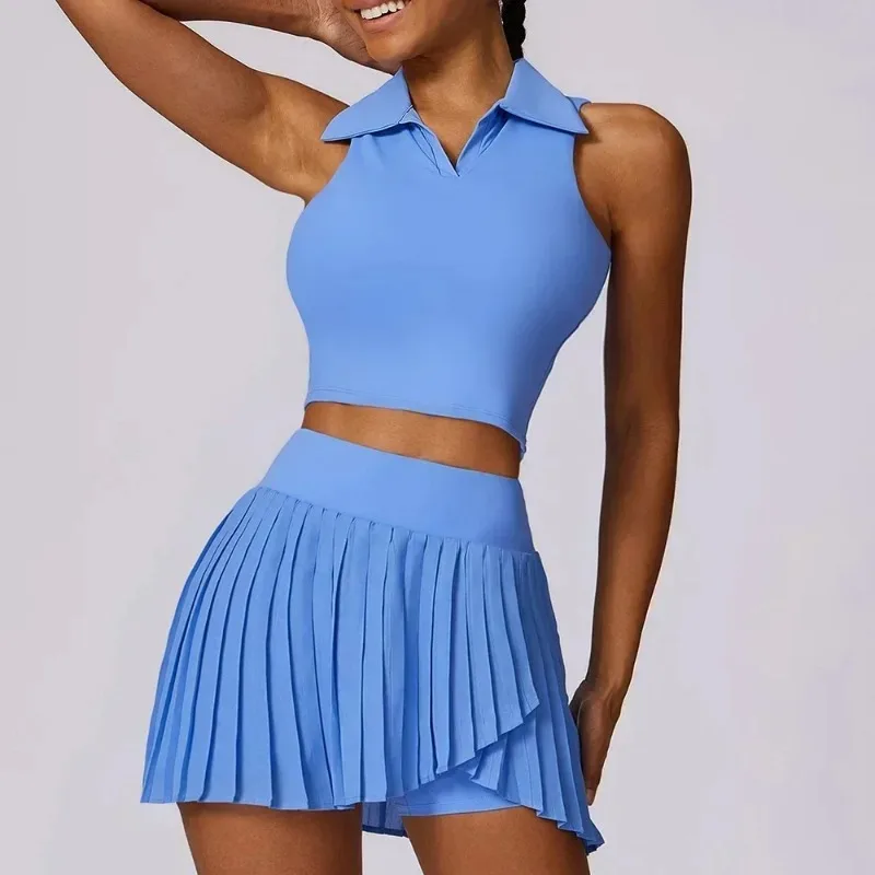 

2PCS Women Tracksuit Yoga Set Gym Set Bra Sports Short Skirt Workout Sportswear Running Clothing Gym Wear Athletic Sport Suit
