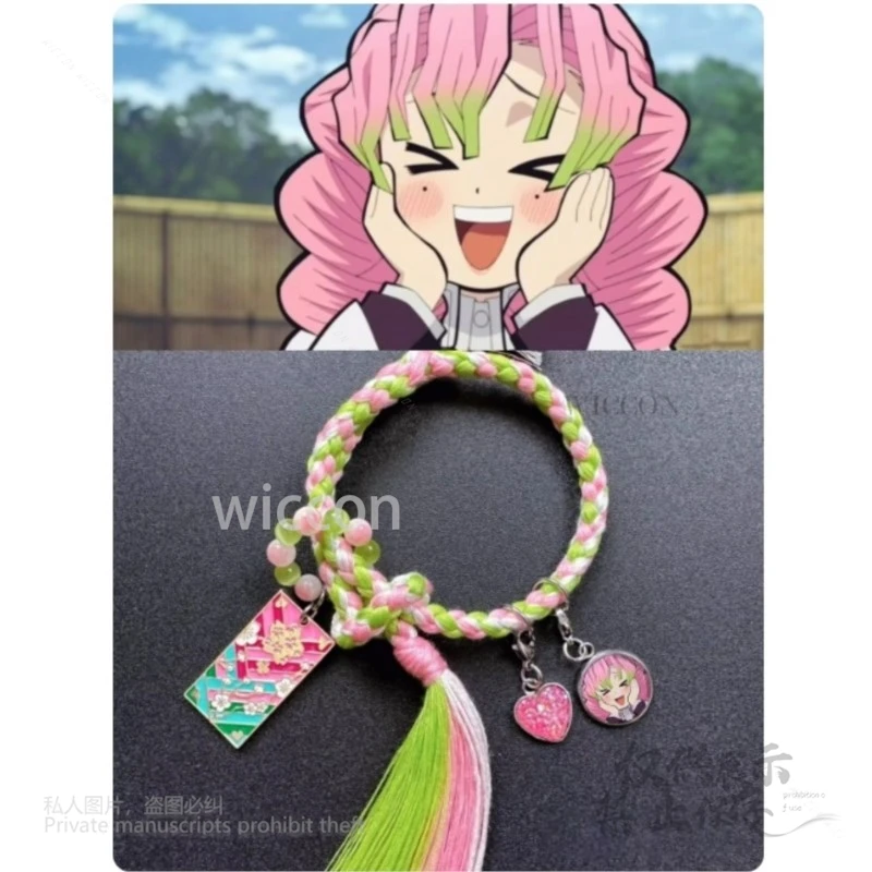 Anime Demo nSlayer Kanroji Mitsuri Cosplay Costume Impression Bracelet Adjustable 14-16 Halloween Gift Bracelet Kawaii Handmade