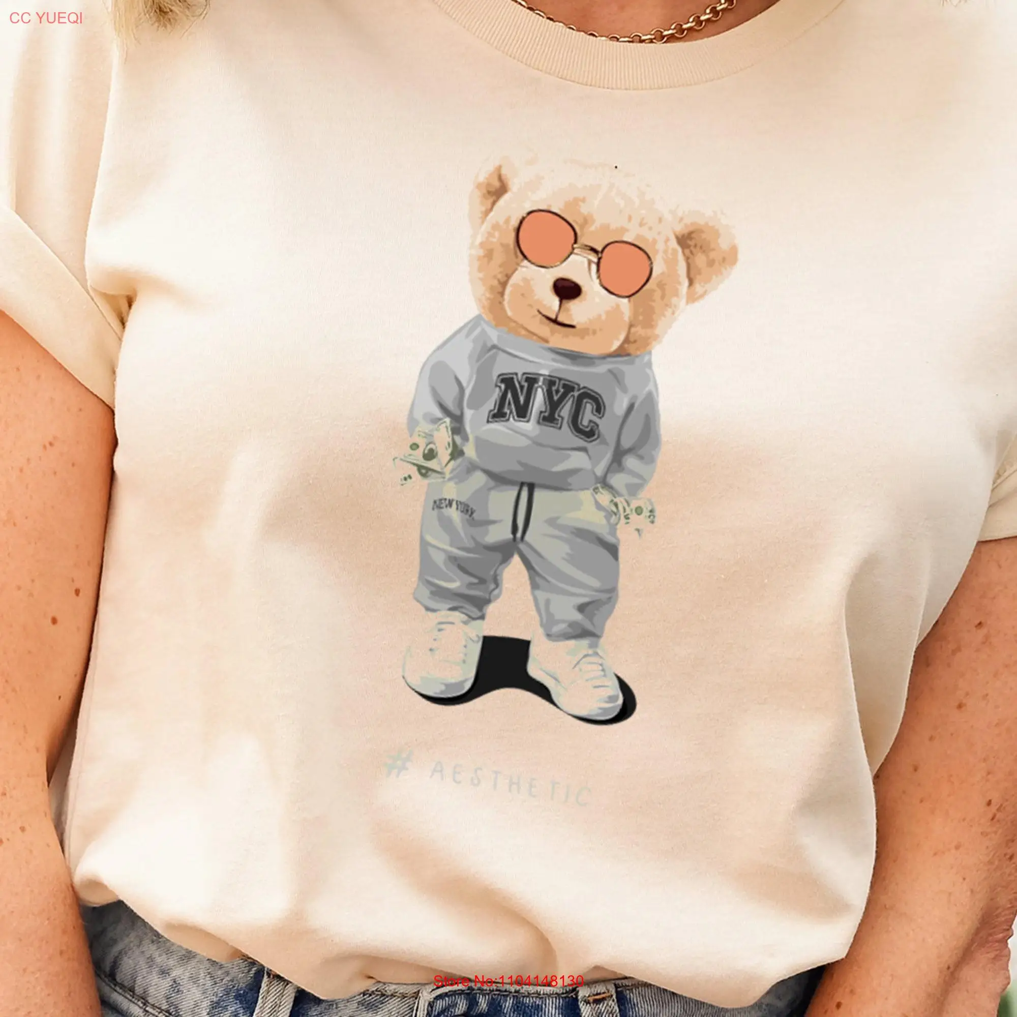 Cool and Rich Teddy Bear T Shirt PockeT Funny Cute Little Animal long or short sleeves