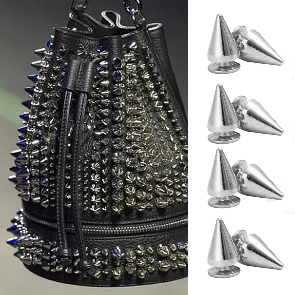 Silver Cone Spikes Metal Double Cap Rivets Studs Round Nail Rivet DIY Choker Collar Shoes Bags Clothing Accessories 10-200pcs