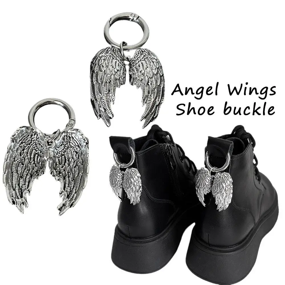 1 Pair Metal Punk Shoe Buckle Charms for Boot Fashion Hip Hop Sneaker Accessories Vintage All-match Angel Wings Shoe Decoration